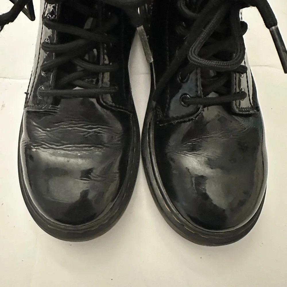 Kids Dr Martens 1460 Patent Leather Combat Boots Side Zip Black Size UK 13 US 1